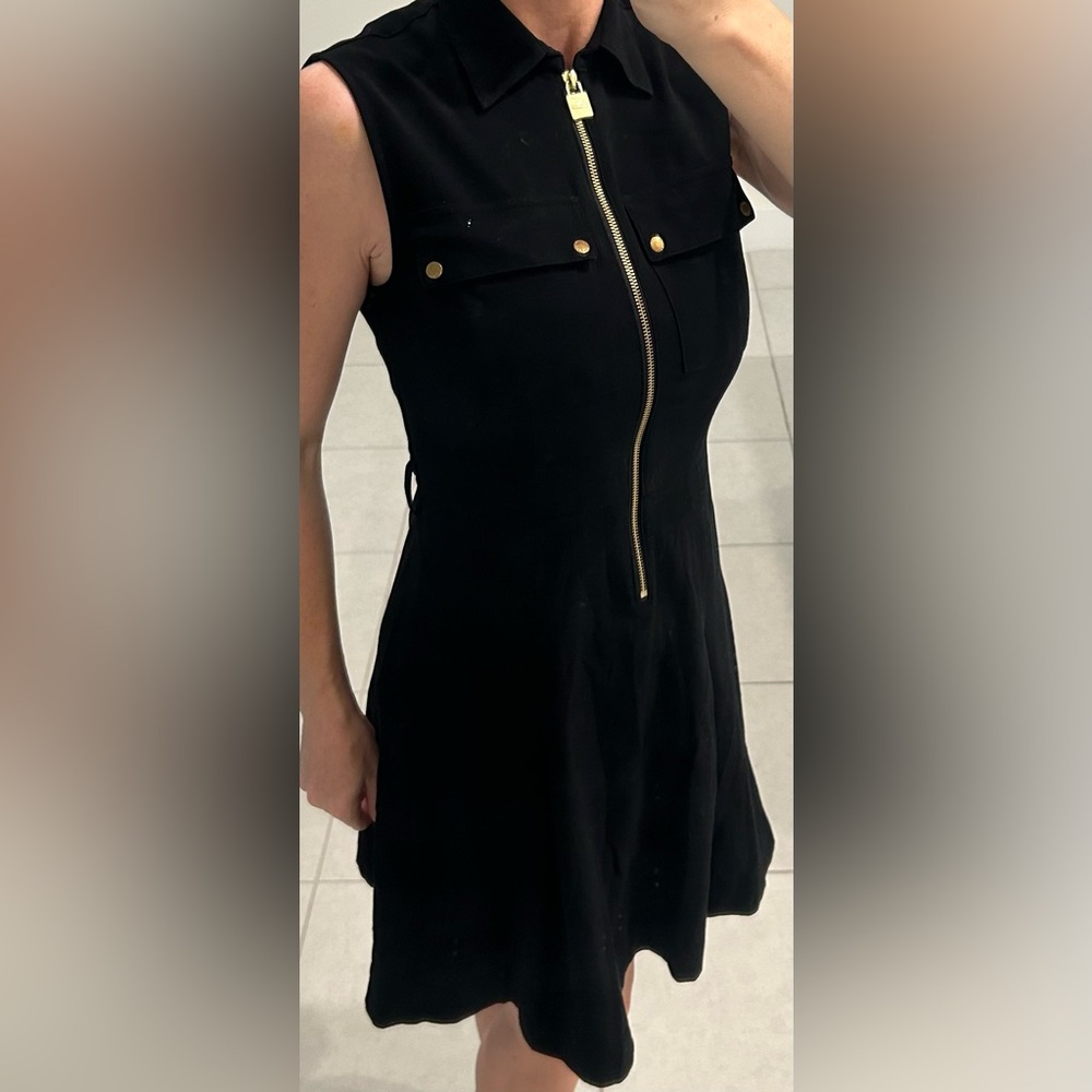 Black Sleeveless Dress with Gold Accents